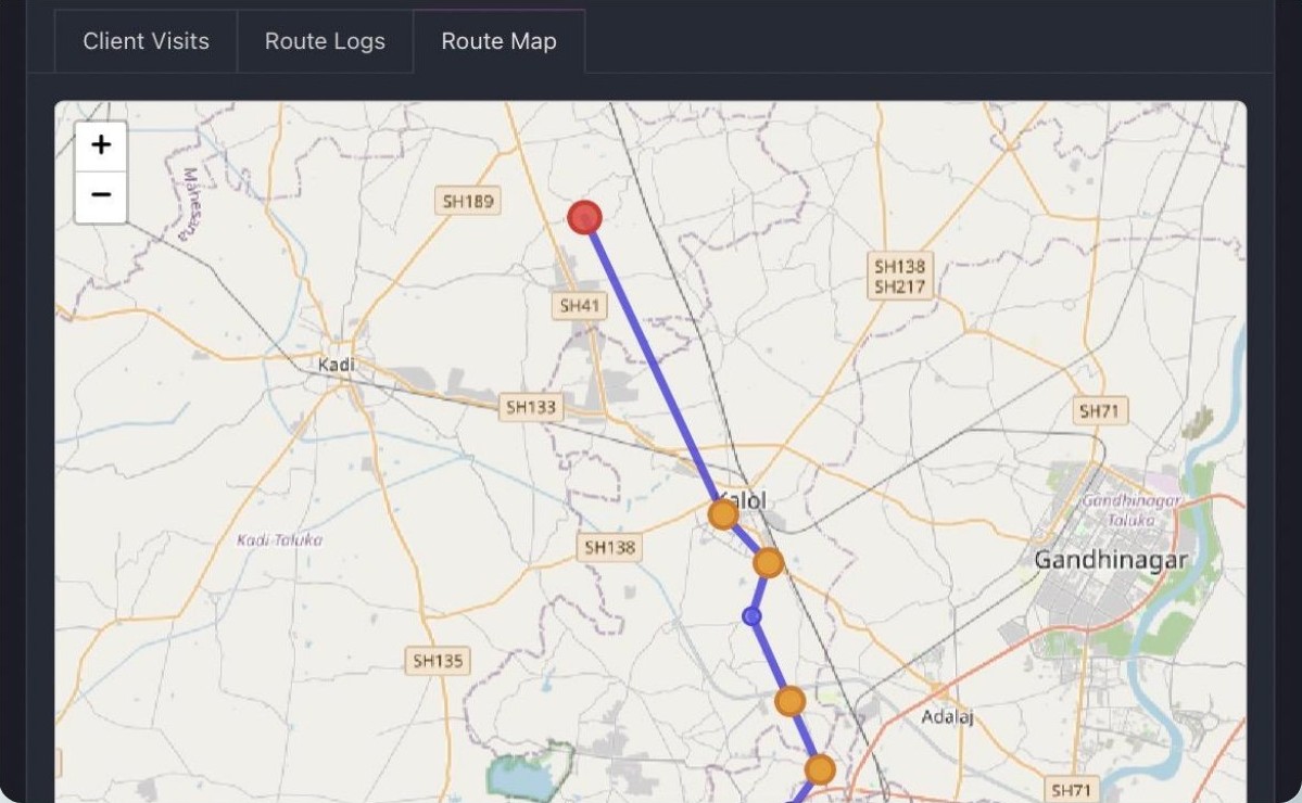 Route map of a sales rep's day