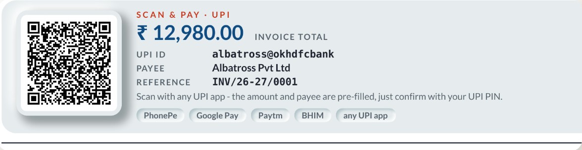 UPI QR code printed on an invoice
